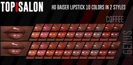 Second Life Marketplace - TOP1SALON - HD BAISER LIPSTICK (Genus) COFFEE