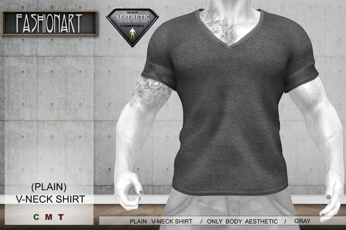 .:FashionArt:. Plain V-Neck Shirt - [GRAY] AESTHETIC