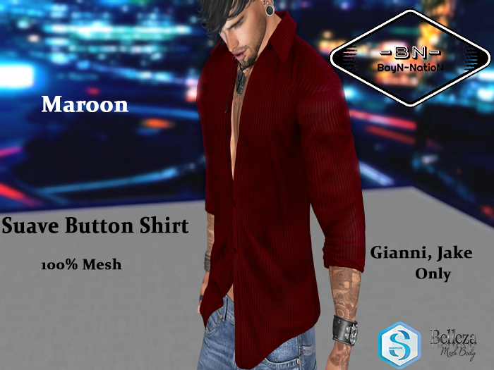 BayN-NatioN- Suave Button Shirt-MAROON  (BNS90)