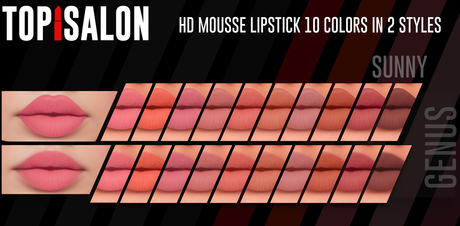 Second Life Marketplace - TOP1SALON - HD MOUSSE LIPSTICK (Genus) SUNNY NUDE