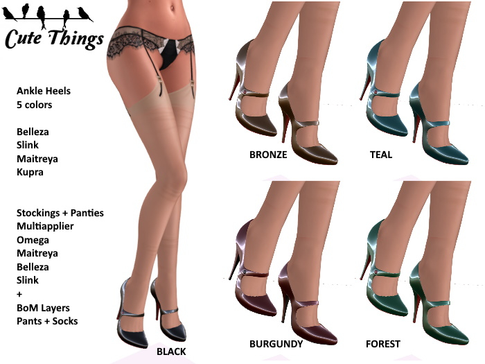 [CT] Ankle Heels  5 Colors + Stockings/Pantie  - Maitreya - Kupra - Slink - Belleza