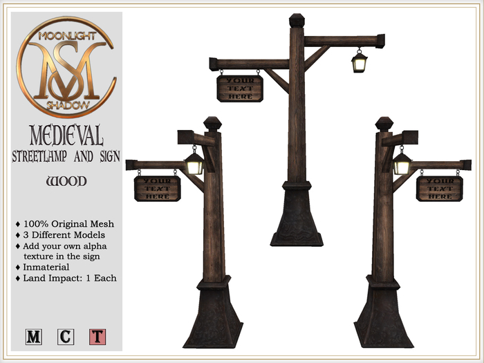 [MoonSha] Medieval Streetlamp & Sign - Wood