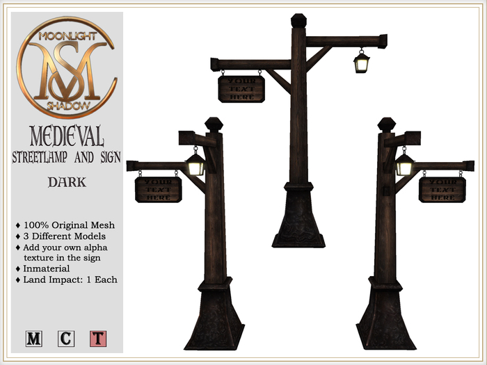 [MoonSha] Medieval Streetlamp & Sign - Dark (Boxed)