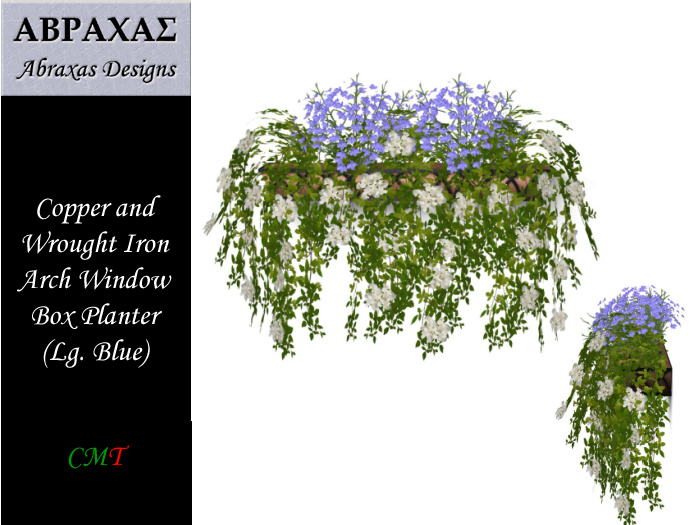 Copper & WI Arch Window Box Planter-Lg-Blue