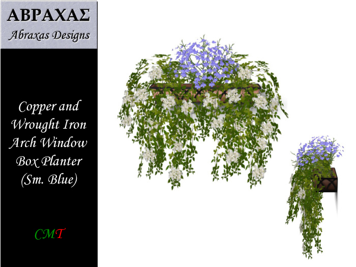 Copper & WI Arch Window Box Planter-Sm-Blue