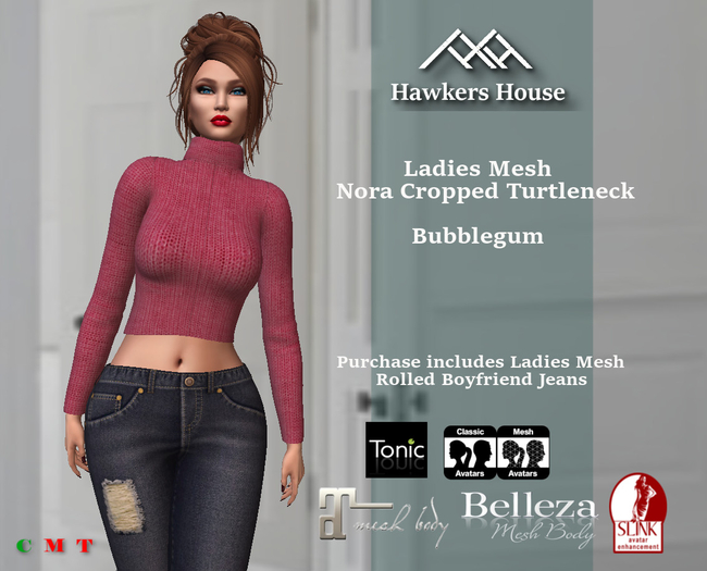 *HH* Ladies Mesh Nora Cropped Turtleneck Bubblegum