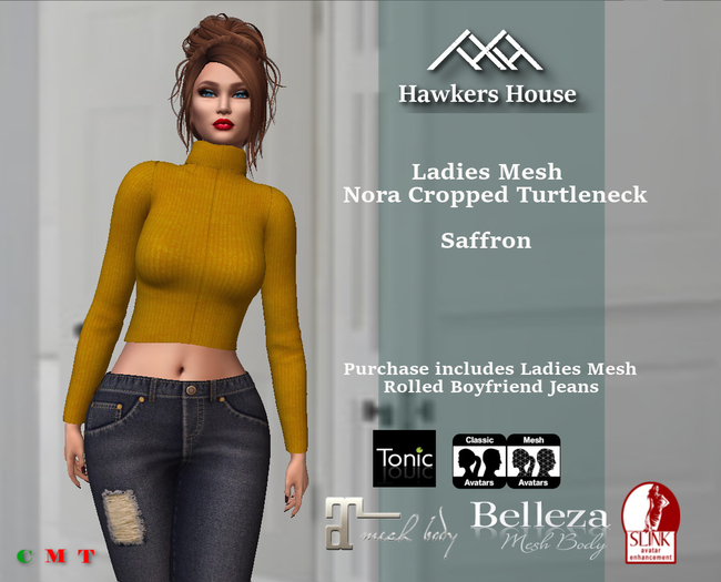 *HH* Ladies Mesh Nora Cropped Turtleneck Saffron