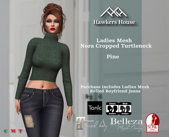 *HH* Ladies Mesh Nora Cropped Turtleneck Pine