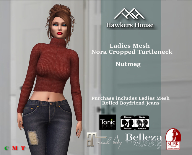 *HH* Ladies Mesh Nora Cropped Turtleneck Nutmeg