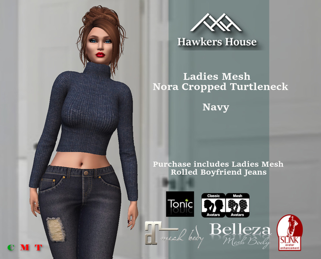 *HH* Ladies Mesh Nora Cropped Turtleneck Navy