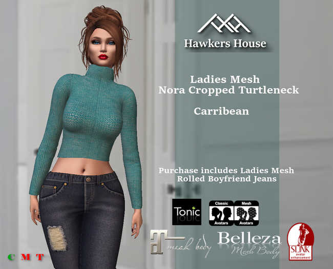 *HH* Ladies Mesh Nora Cropped Turtleneck Carribean