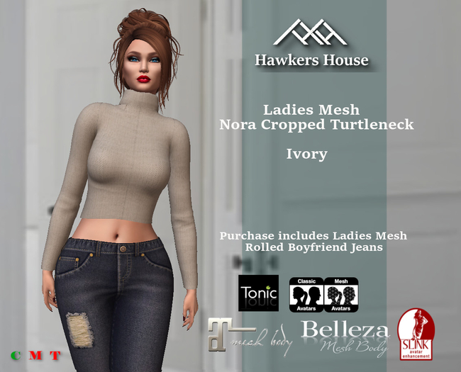 *HH* Ladies Mesh Nora Cropped Turtleneck Ivory