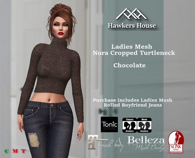 *HH* Ladies Mesh Nora Cropped Turtleneck Chocolate