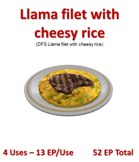 DFS Llama filet with cheesy rice (Texture)