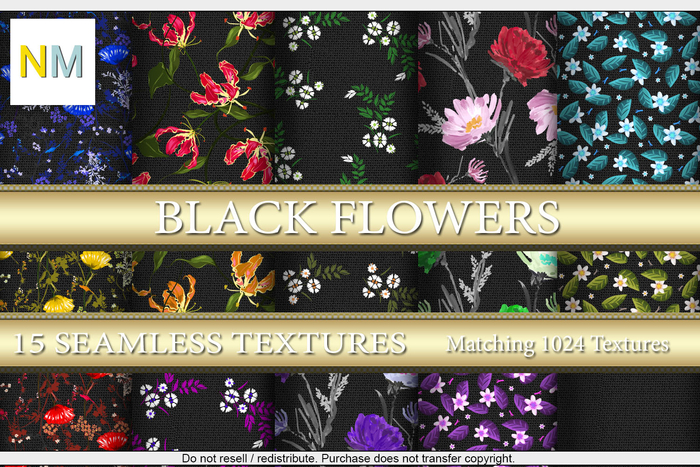 Black Flowers Matching Kit 15 Seamless Textures NM