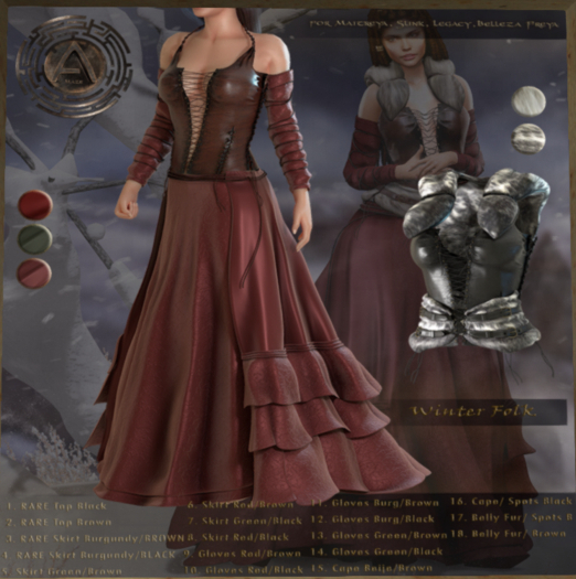 (A)MAZE - Gloves Winter Folk (Red/Brown) Maitreya
