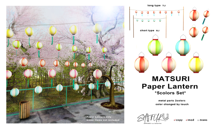 [SHIFUKU] MATSURI Paper Lantern [5color set]