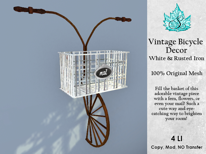 Vintage Bicycle Decor - White & Rusted Iron 