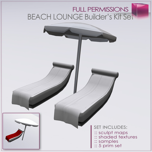 Full Perm Sculpted Modern Beach Chaise Lounge and Umbrella Set Builders Kit