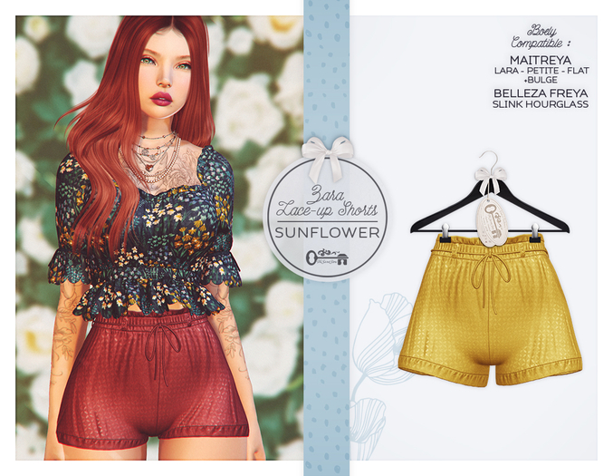 The Secret Store - Zara Lace-up Shorts - Maitreya Lara, Bulge, Belleza Freya, Slink Hourglass - Sunflower