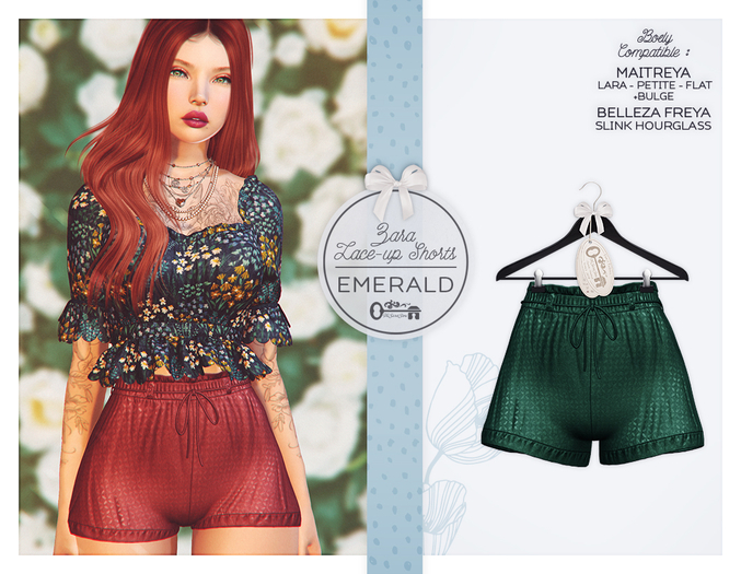 The Secret Store - Zara Lace-up Shorts - Maitreya Lara, Bulge, Belleza Freya, Slink Hourglass - Emerald