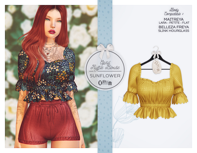 The Secret Store - April Ruffle Blouse - Maitreya Lara & Petite & Flat, Belleza Freya, Slink Hourglass - Sunflower