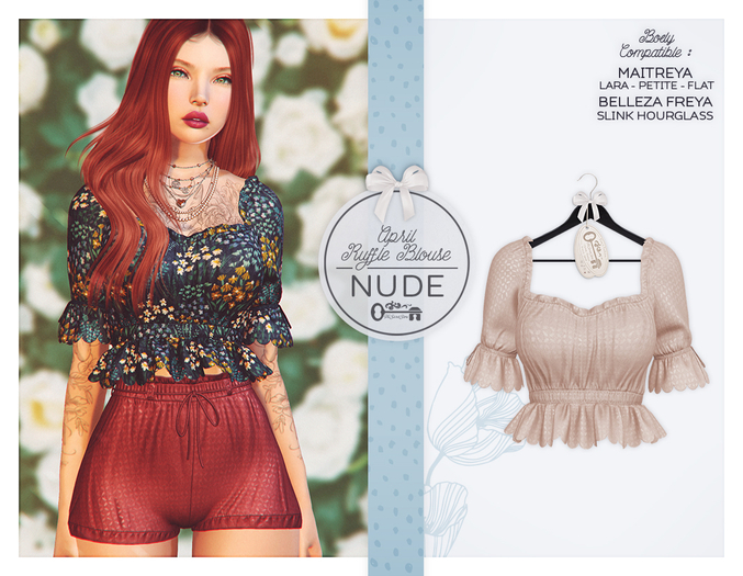 The Secret Store - April Ruffle Blouse - Maitreya Lara & Petite & Flat, Belleza Freya, Slink Hourglass - Nude
