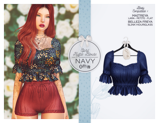 The Secret Store - April Ruffle Blouse - Maitreya Lara & Petite & Flat, Belleza Freya, Slink Hourglass - Navy