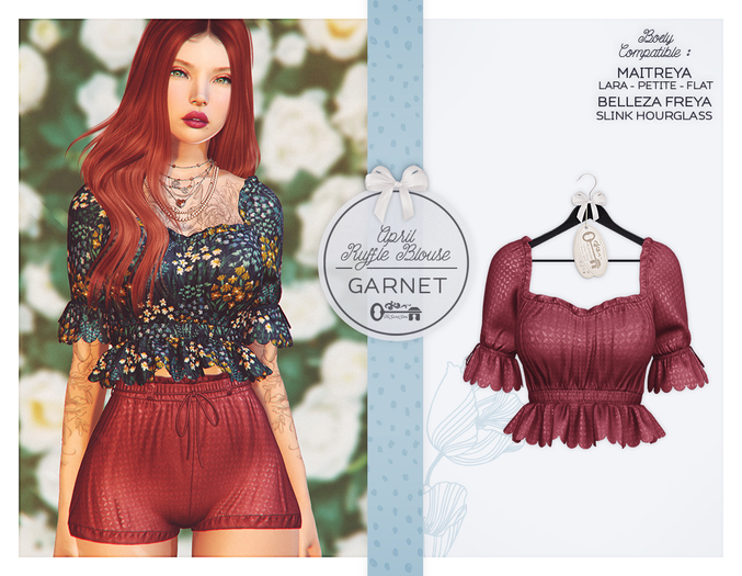 The Secret Store - April Ruffle Blouse - Maitreya Lara & Petite & Flat, Belleza Freya, Slink Hourglass - Garnet