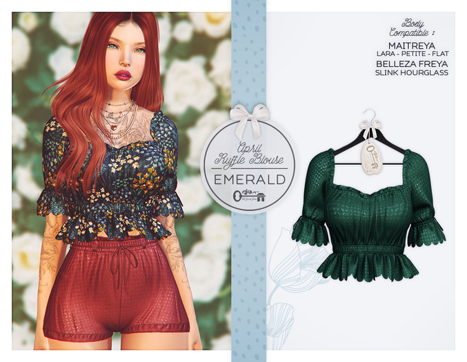 The Secret Store - April Ruffle Blouse - Maitreya Lara & Petite & Flat, Belleza Freya, Slink Hourglass - Emerald