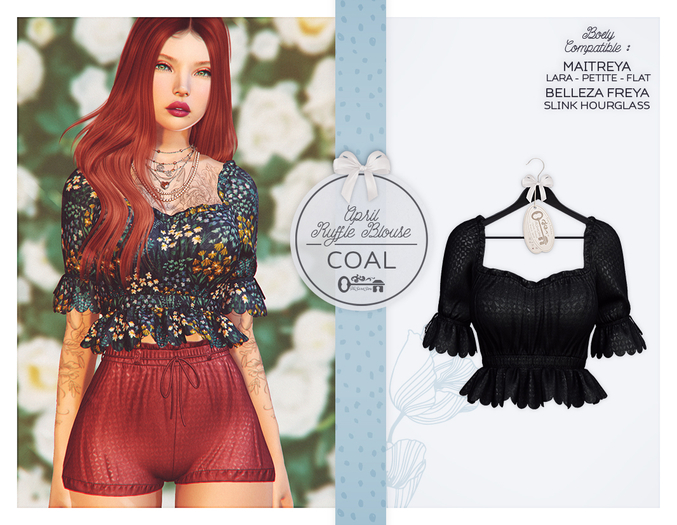 The Secret Store - April Ruffle Blouse - Maitreya Lara & Petite & Flat, Belleza Freya, Slink Hourglass - Coal