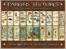 Parkins Textures - Vintage Aquatic Print Set, Full Perm 512x1024 - Picture, Victorian, Steampunk, Poster, Fish, Ocean, 