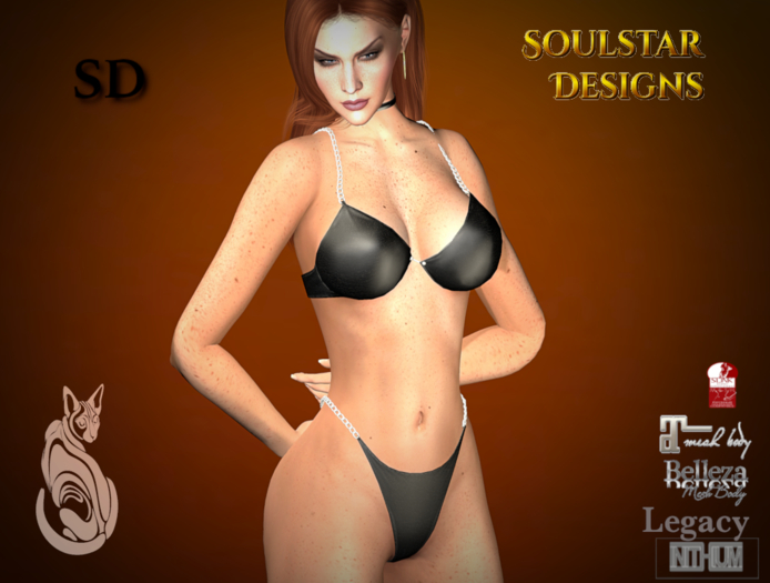 Chained Bikini  Black Leather