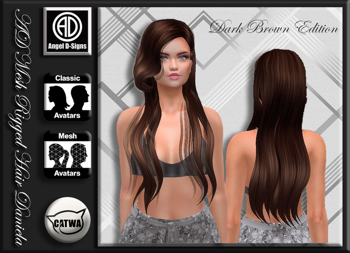 AD Mesh Rigged Hair Daniela Dark Brown Edition