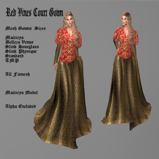 Medieval Red Vines Court Gown
