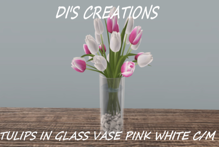 TULIPS IN VASE PINK WHITE C/M