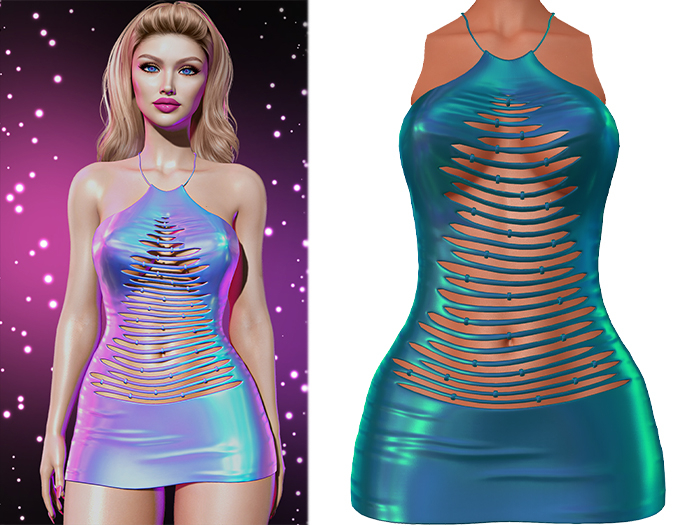Aspen Ripped Tree Dress [Holo Teal] - Maitreya (+Petite) • Legacy