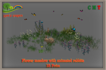 Lady's Garden -Flower meadow with animated rabbits 18 Prim