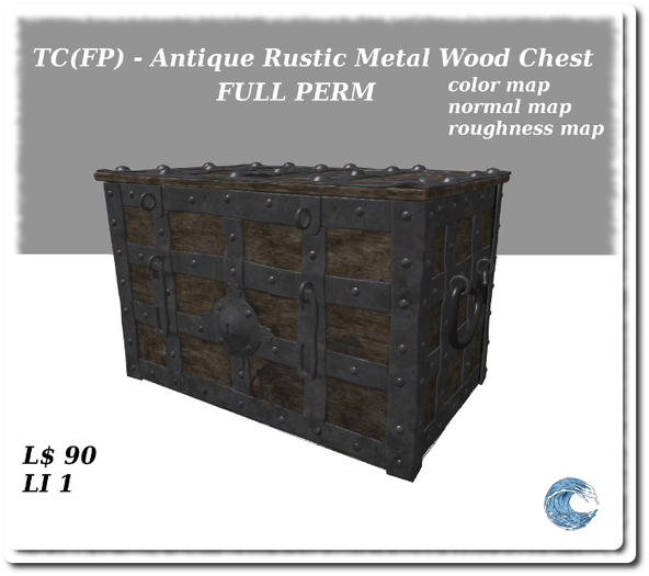 Second Life Marketplace - Antique Rustic Metal Wood Chest FULL PERM