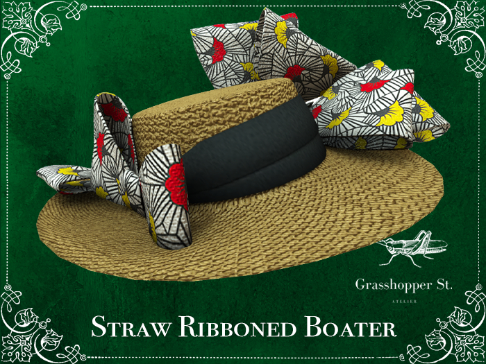 Second Life Marketplace - Grasshopper St Straw Ribboned Boater - Red Yellow