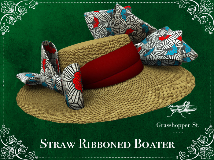 Grasshopper St Straw Ribboned Boater - Red Blue