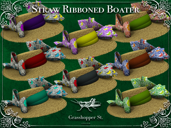 Grasshopper St Straw Ribboned Boater - All Prints