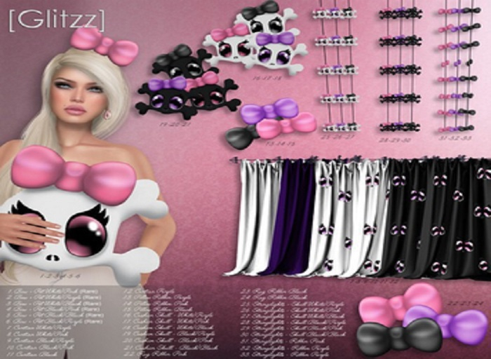 [Glitzz] 15-Girly Skull - Pillow Ribbon Black