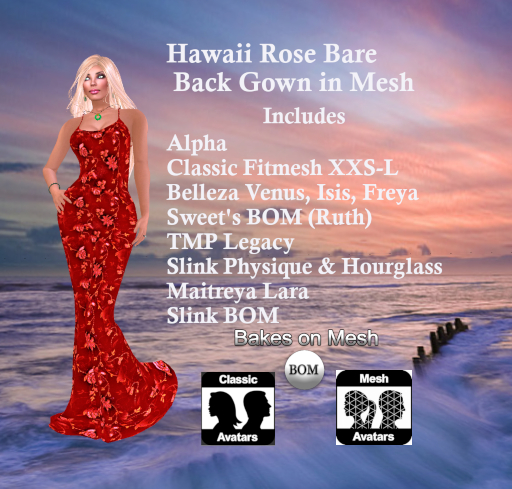Hawaii Rose Bare Back Gown in Mesh
