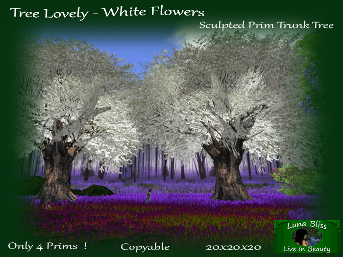 Tree Lovely White Flowers - Only 4 Prims !  - Sculpted Tree