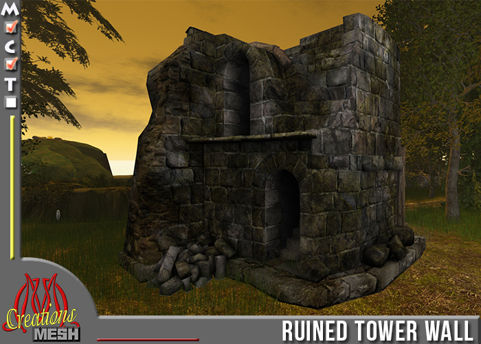 Ruined tower wall with walkable interior