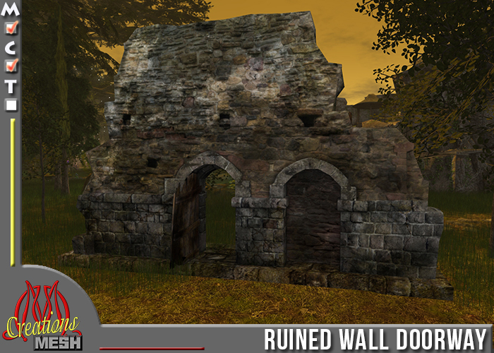 Ruined wall with door and blocked doorway 