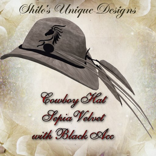 COWBOY HAT SEPIA VELVET BLACK ACC