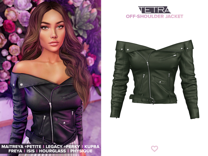 TETRA - Off-shoulder leather jacket (Army)