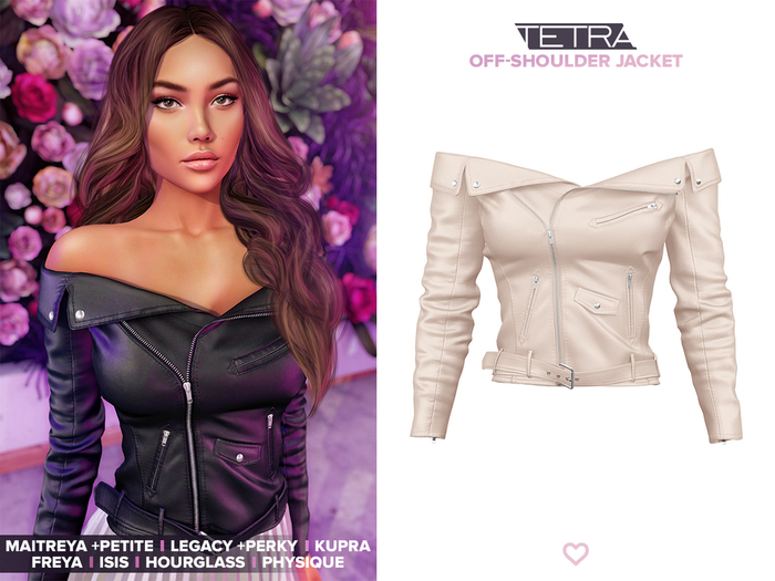 TETRA - Off-shoulder leather jacket (Ivory)